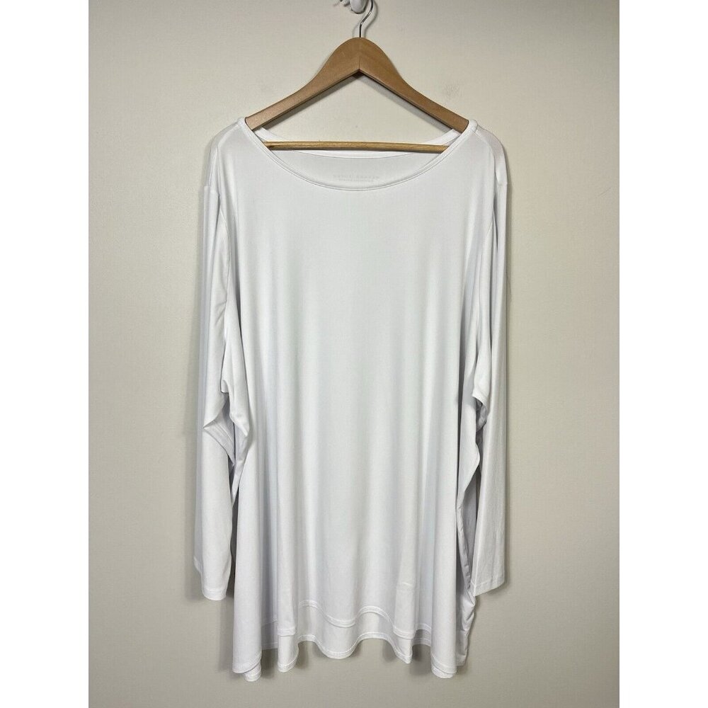 Susan Graver Shirt Women 5X White Tunic Long Sleeve Liquid Knit Essential